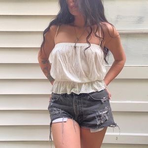 REFORMATION LABEL WHITE COTTON JERSEY KNIT TUBE TOP WITH SPAGHETTI STRAPS
